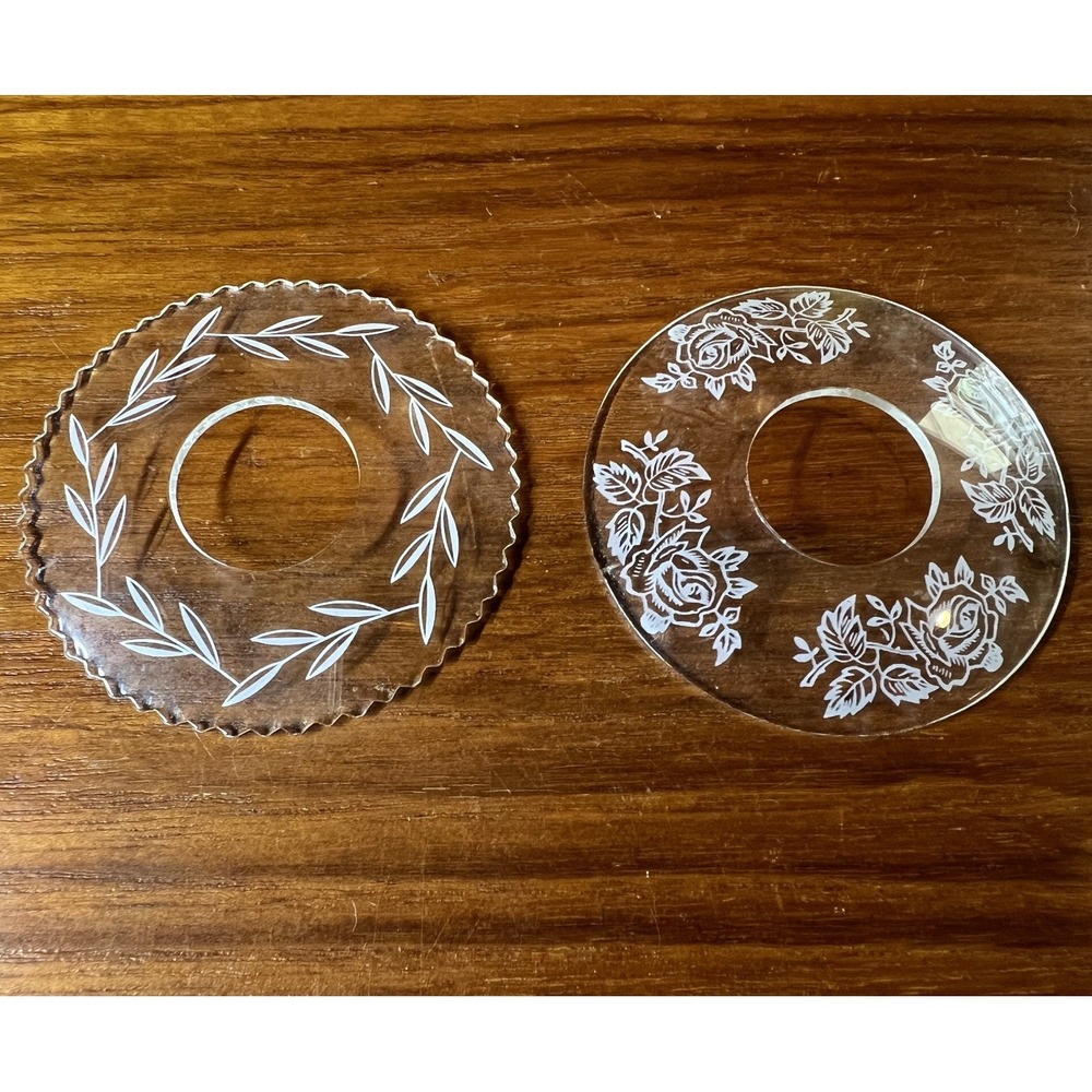2 Vintage Glass Bobeches Candle Wax Drip Collars/Catchers